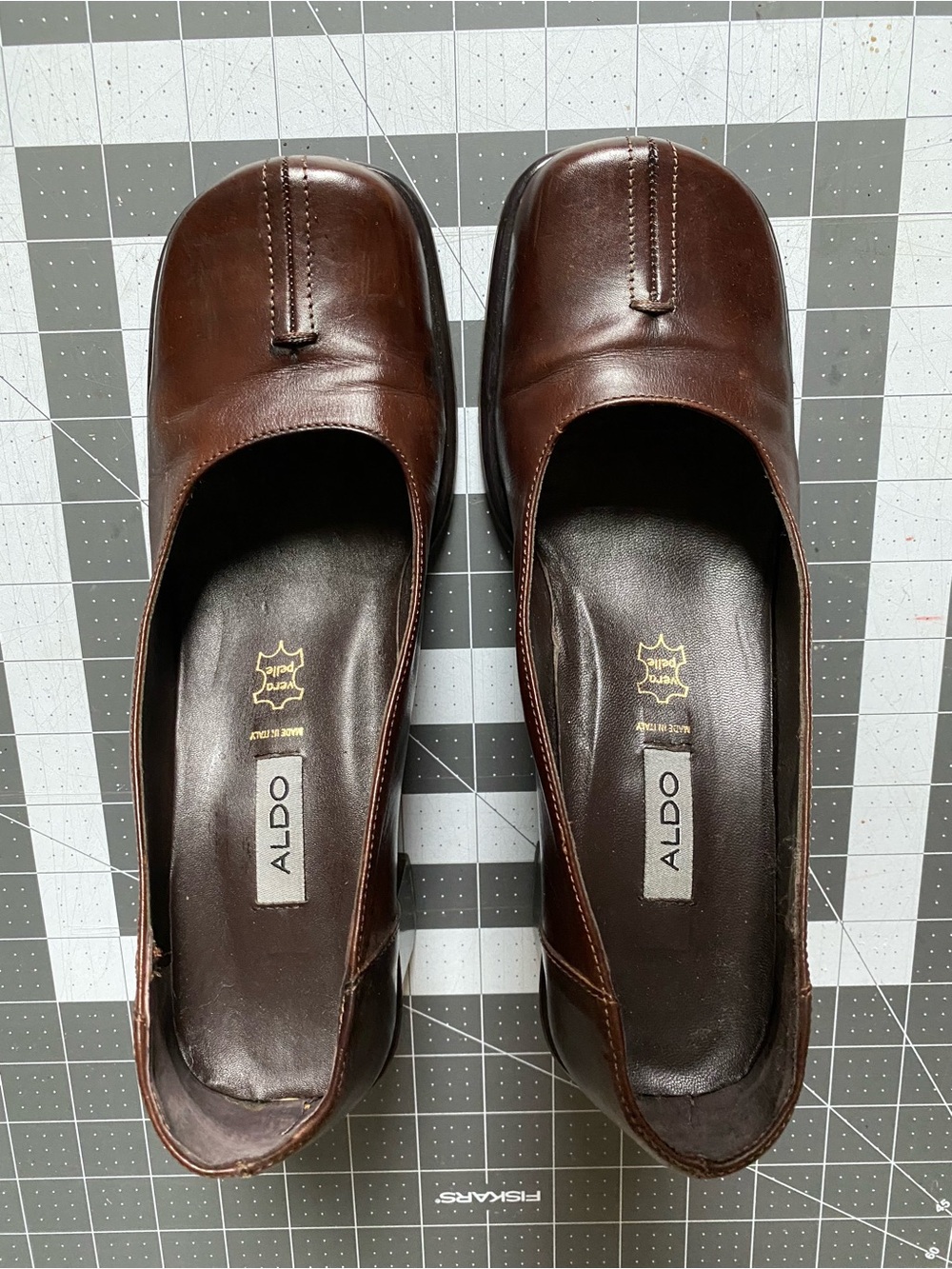 ALDO Dark Brown Leather Square-Toe Block Heels